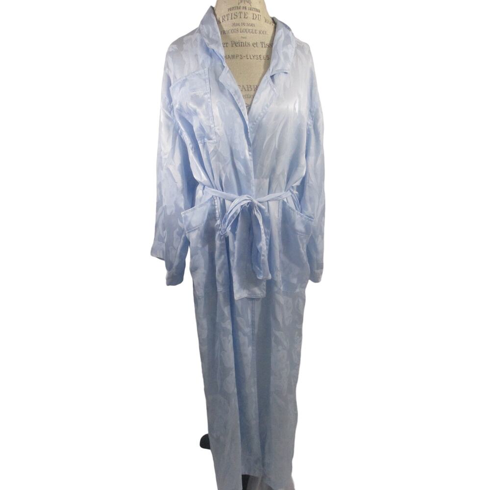 Vintage Victoria's Secret Gold Label Pastel Blue Satin Floral Long Robe M/L